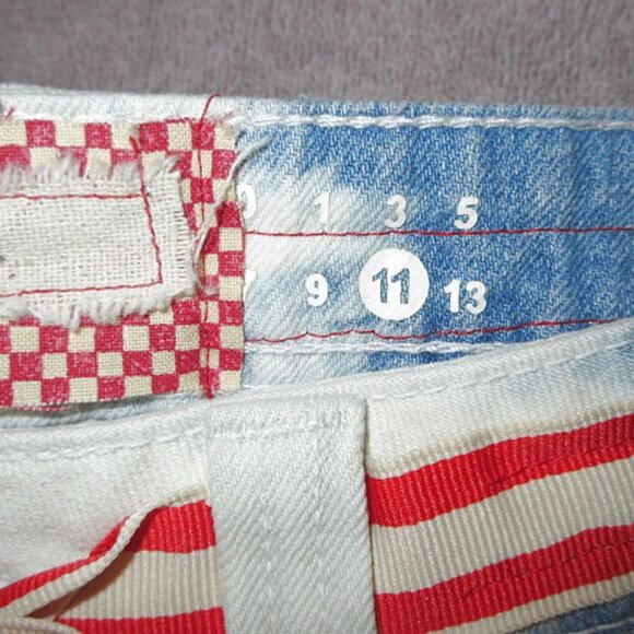 Y2K Funky Patchwork Jean Shorts Size 11 32 Cut Offs Gems Distressed Hippie Artsy - Picture 6 of 11